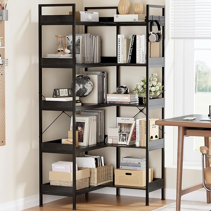 KOUSEI 5-Tier Corner Bookshelf, Reversible L-Shaped Bookcase - Image 2