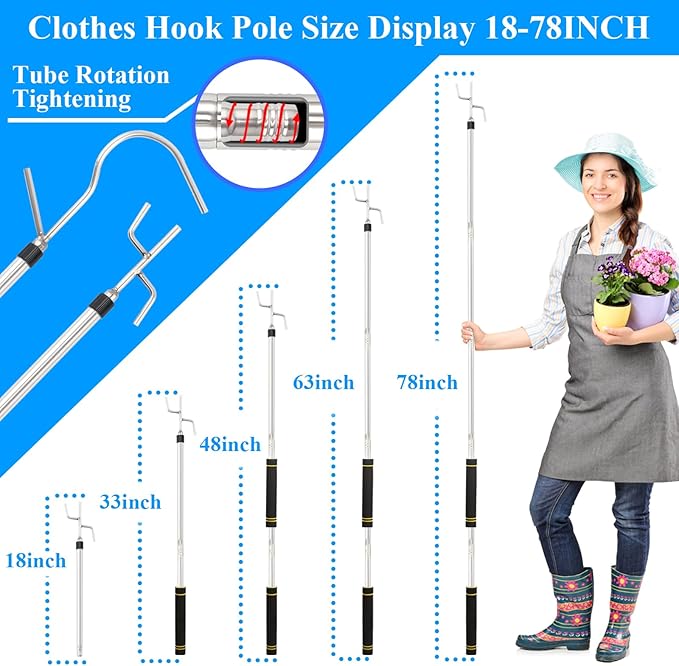 Clothes Hook Pole Heavy Duty, 32 to 80In Retail Clothing Hook Pole | Extra Long - Image 3