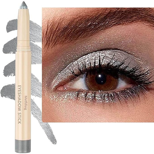 Silver Grey Cream Glitter Shimmer Eyeshadow Pencil, Waterproof Long Lasting Eye by Metfdlaig