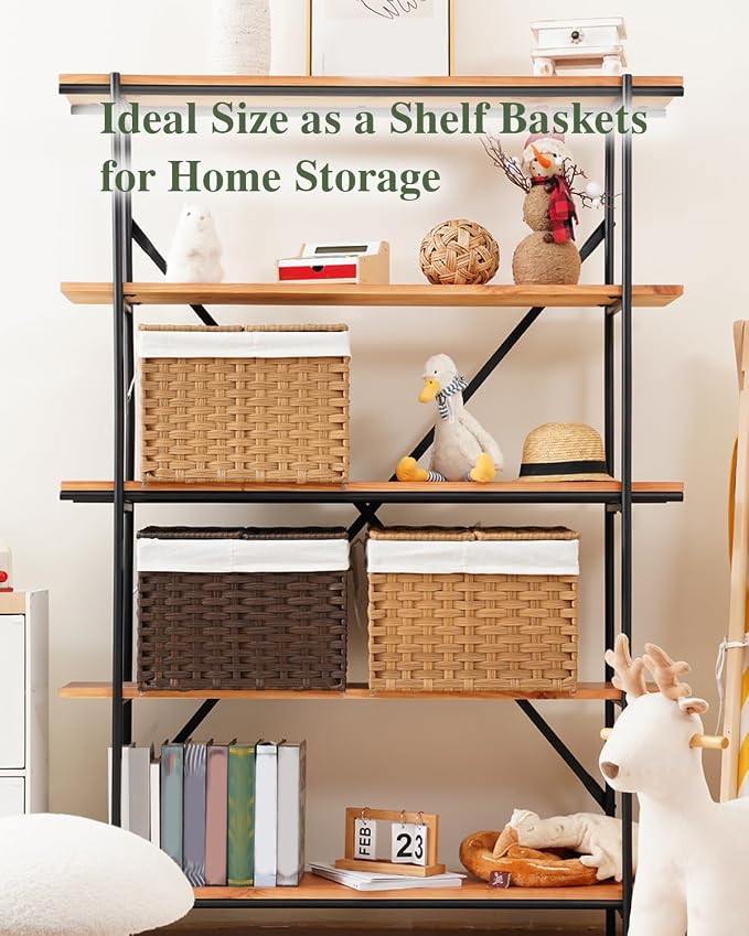 SETVSON Storage Basket with Lid Woven Wicker Baskets, 35L Natural | 9.2 Gallon - Image 4
