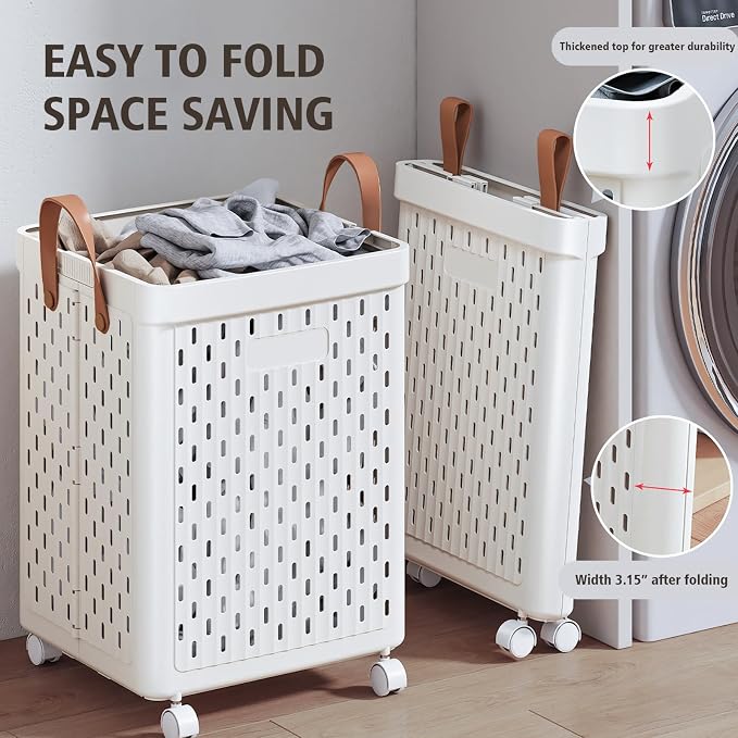 UAK Laundry Basket with Wheels, Collapsible Plastic Laundry Hamper with Handle - Image 5
