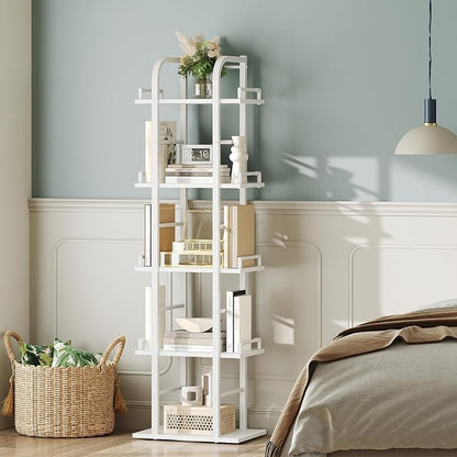 YATINEY 5 Tier Rotating Bookshelf, Freestanding Corner Bookshelf, 360 Spinning - Image 4