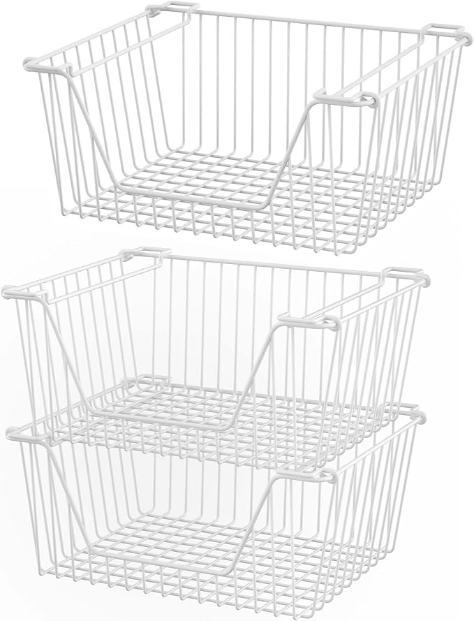 Stackable Wire Metal Baskets Cabinet Organizer Sturdy Metal Wire Pantry Freezer by blitzlabs