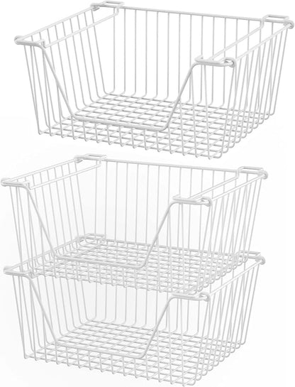 Stackable Wire Metal Baskets Cabinet Organizer Sturdy Metal Wire Pantry Freezer by blitzlabs