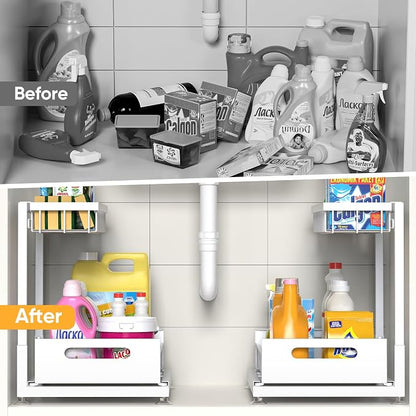 Under Sink Organizer Storage 2-Tier Premium Metal Pull-Out Racks, Height - Image 3