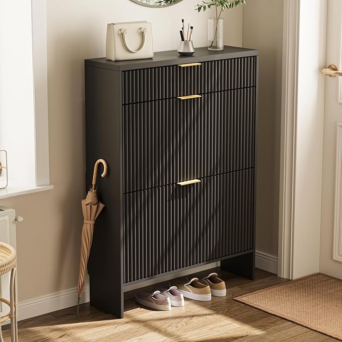 Fluted Shoe Cabinet Storage by DamcropFurniture