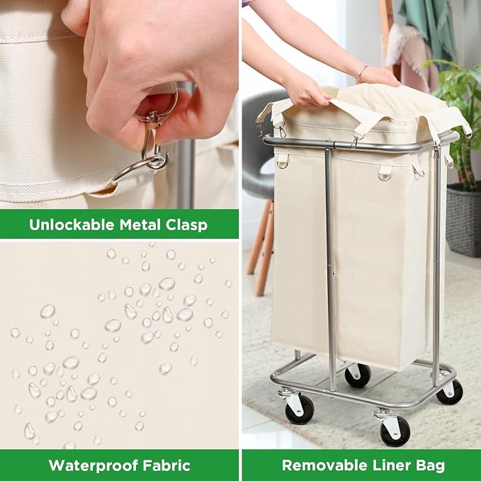 Laundry Basket with Wheels, Rolling Laundry Hamper with Removable Bag, 100L - Image 4