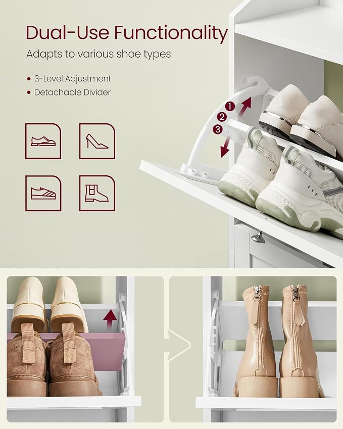 VASAGLE Shoe Organizer, Adjustable Dividers, Cloud White | Adjustable and - Image 5
