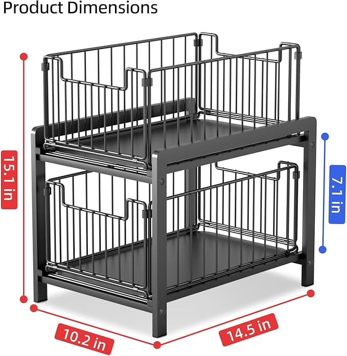2 Tier Sliding Basket Drawer Organizer, Lxmons Pull Out Under Sink Cabinets - Image 2