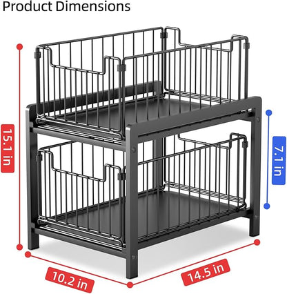 2 Tier Sliding Basket Drawer Organizer, Lxmons Pull Out Under Sink Cabinets - Image 2