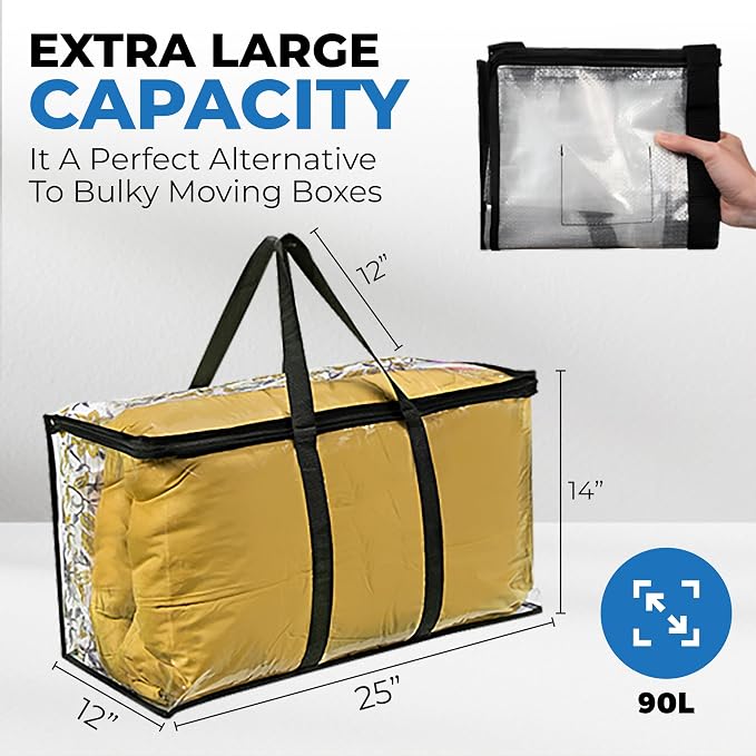 2 Pack Clear Large Moving Bags, Heavy Duty Storage Bags, College Totes - Image 2