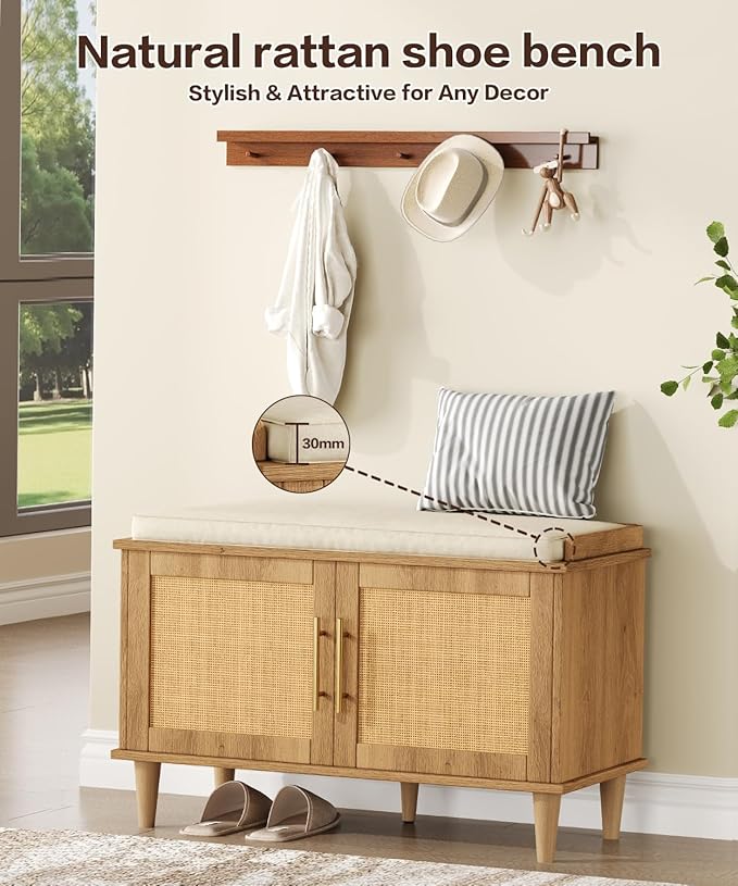 Akxomel Rattan Shoe Storage Bench - Image 4