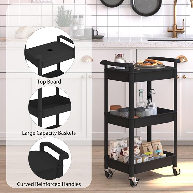 Steehoom 3-Tier Utility Rolling Cart - Image 2