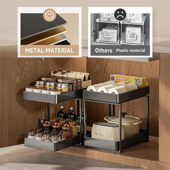 Metal Under Sink Organizerand Storage, 2 Tier Pull-Out Cabinet Drawer Shelf - Image 5