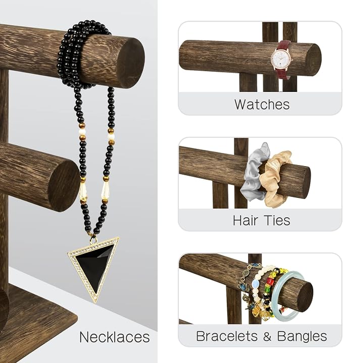 LadyRosian Wooden Bangle Display Holder Stand, 3-Tier Wooden Rotating Jewelry - Image 4
