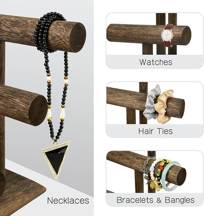 LadyRosian Wooden Bangle Display Holder Stand, 3-Tier Wooden Rotating Jewelry - Image 4