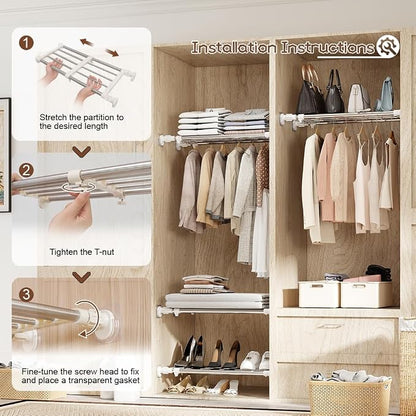 Hershii Expandable Shelf Rod Closet System 5-Bar Telescopic Heavy Duty Clothes - Image 4