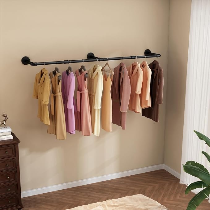 Wall Mounted Clothes Rack 60in, Industrial Pipe Clothing Racks Wall Mount - Image 8