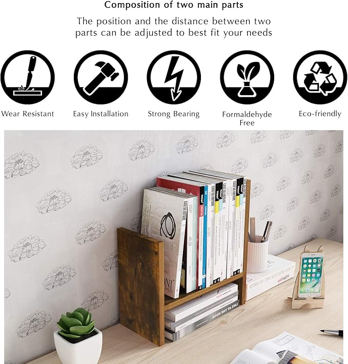 Jerry & Maggie Desktop Organizer Office Storage Rack Adjustable Wood Display - Image 9