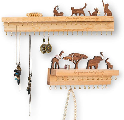 Wooden Jewelry Organizer for Women, Wall Mounted Necklace & Earring Holder by Handmade