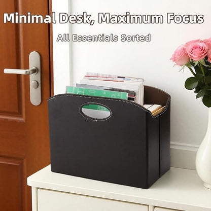 WRINGKIT Leather Magazine File Holder, Foldable Magazine Basket - Image 8