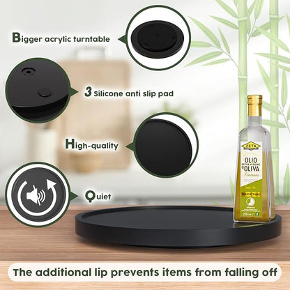 Lazy Susan for Table, 12 Inch Non-Skid Bamboo Turntable Organizer for Salt - Image 6