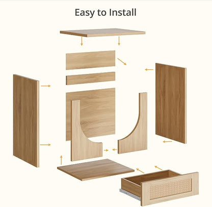 End Table with Drawer, 20 Inch Artificial Rattan Night Stand - Image 7