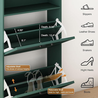 Shoe Storage Cabinet with 2 Flip Drawers, Narrow Slim Shoe Organizer - Image 5