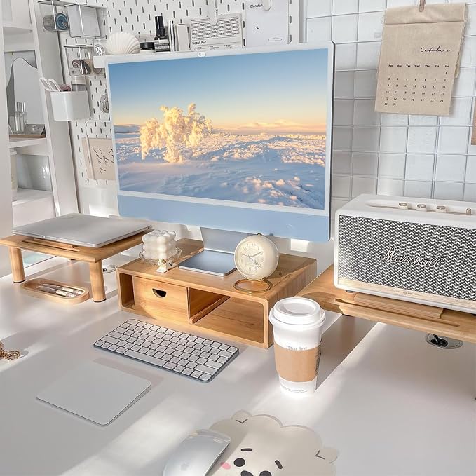 Dual Monitor Stand Riser with Drawer by Rocdeer