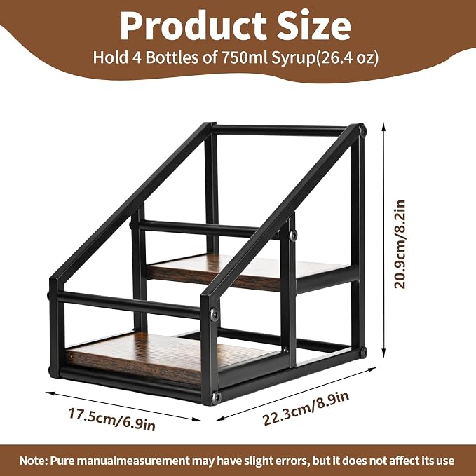 Coffee Syrup Rack Organizer, Liquor Bottle Display Shelf, 2-Tier 4 Bottle Stand - Image 3