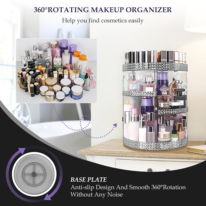 360 Degree Rotating Makeup Organizer, Extra Large Capacity Cosmetic Storage Unit - Image 5