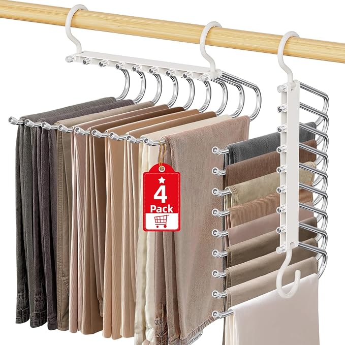 Upgrade 9 Layers Pants Hangers Space Saving, 4 Pack Pant Hangers Organizer by Besslly