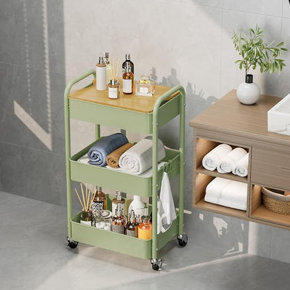 3 Tier Rolling Cart with Table top, Metal Rolling Utility Cart, Sturdy Storage - Image 7