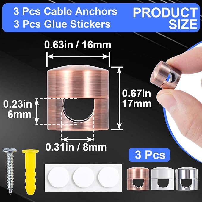 3 Sets Charger Holders for Cords, Adjustable Cable Anchor Holders, Adhesive - Image 2