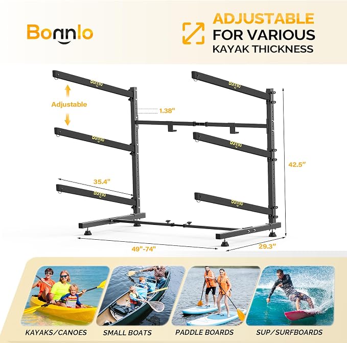 Bonnlo Kayak Storage Rack, Adjustable Heavy Duty Kayak Rack - Image 4