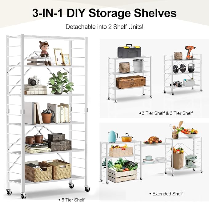 Himix 6 Tier Foldable Storage Shelves, Expandable Folding Bookshelf - Image 3