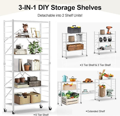 Himix 6 Tier Foldable Storage Shelves, Expandable Folding Bookshelf - Image 3