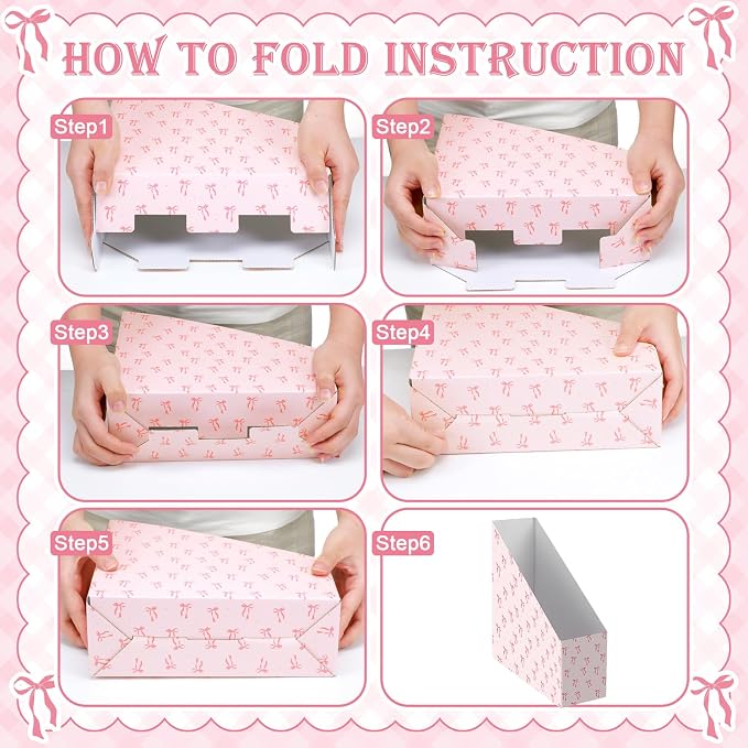 Pink Bow Magazine File Holder Decorative Set of 4 | Foldable Magazine Storage - Image 4