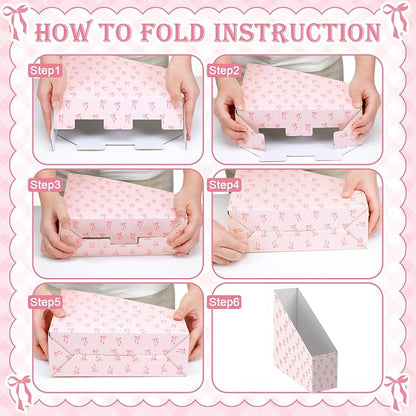 Pink Bow Magazine File Holder Decorative Set of 4 | Foldable Magazine Storage - Image 4