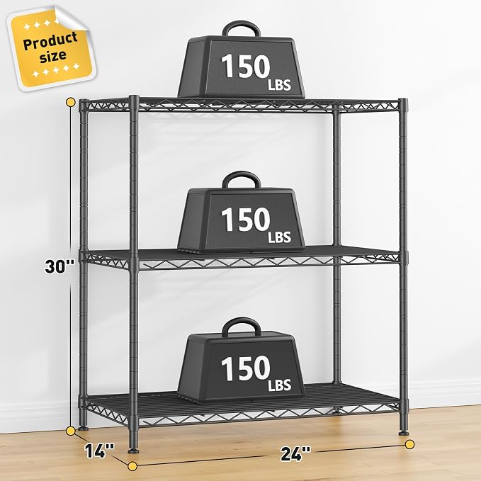 450LBS Storage Shelves 3 Tier Metal Shelving Unit Adjustable Wire Shelving - Image 3