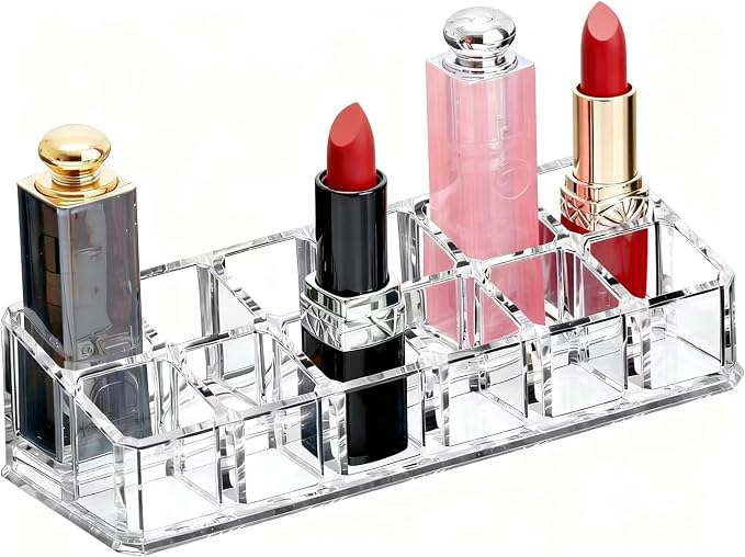Clear Acrylic Lipstick Lip Gloss Organizer 12 Slots Comestic Display Holder - Image 7