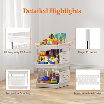 Lifewit 3 Tier Plastic Stackable Storage Baskets - Image 6