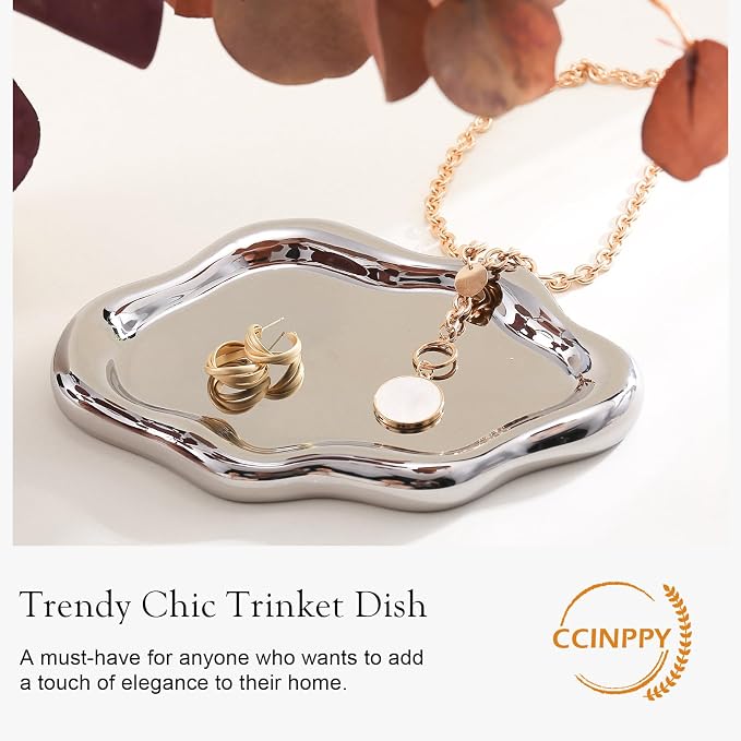 CCINPPY Ceramic Jewelry Tray Trinket Dish, Decorative Cloud Vanity Key Tray - Image 4