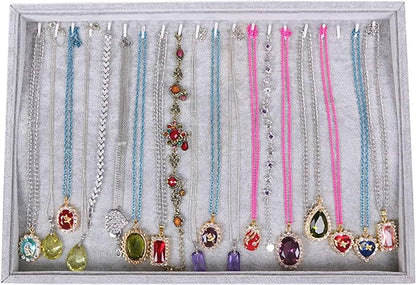 Gray Velvet Stackable 20 Hooks Necklace Jewelry Tray Showcase Display Organizer by Pimuza