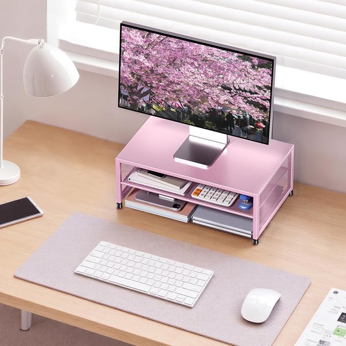 Desk Organizers and Accessories, 2-Tier Metal Computer Monitor Stand Riser - Image 5