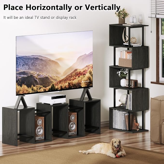 Furologee 6 Tier Bookshelf Tall Geometric Bookcase, S Shaped Industrial Display - Image 5
