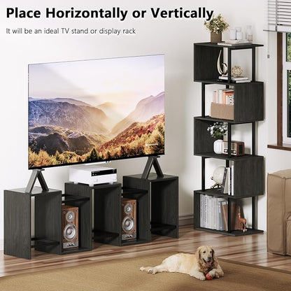 Furologee 6 Tier Bookshelf Tall Geometric Bookcase, S Shaped Industrial Display - Image 5