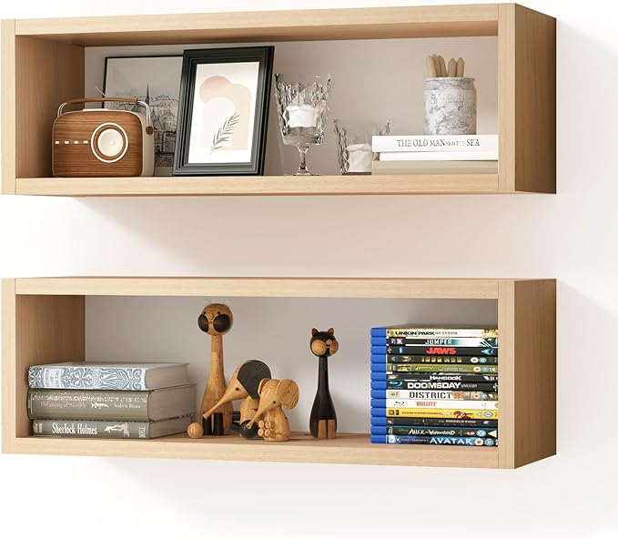 24in Floating Cube Shelves Set of 2, Display Shelves Wall Mount, Decorative by Kaboon