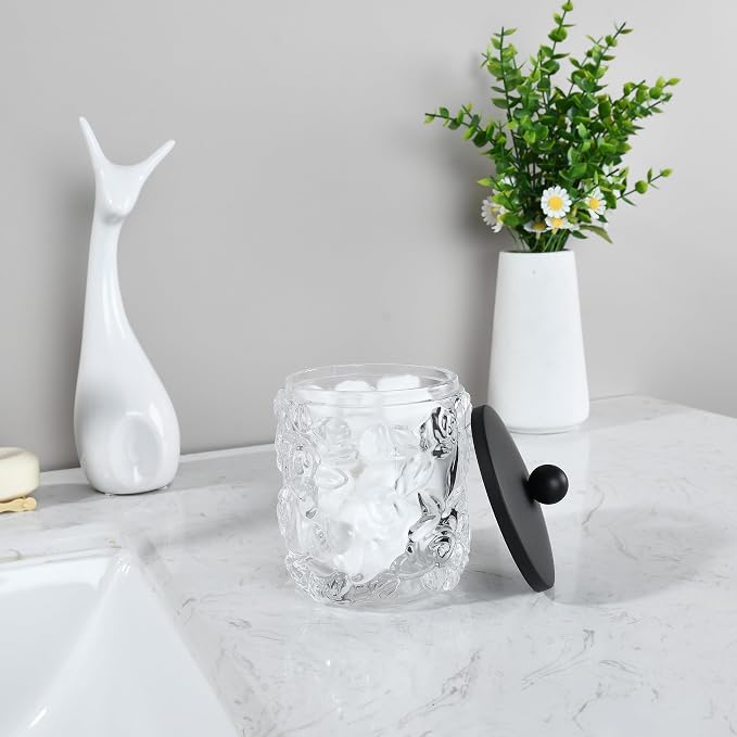 Clear Transparent Apothecary Floral Embossed Glass Jar - Image 3