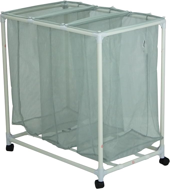 3-Bag Mesh Rolling Laundry Sorter Cart, Easy Roll Casters, Space-Saving & by Unknown